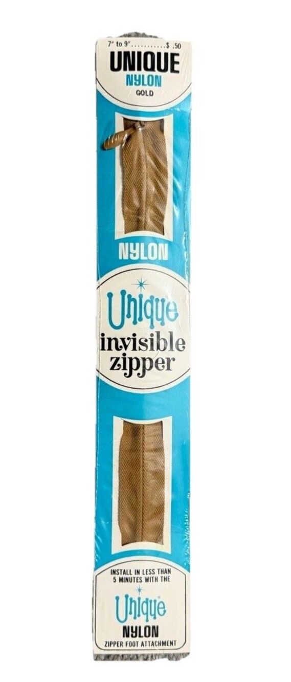 Vintage Unique Nylon Invisible Zipper Gold 7 to 9 inch NOS Made in Japan